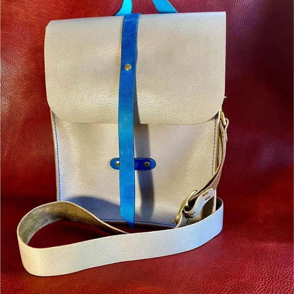 Spacious Grey & Blue Raspberry Grade A Italian Full Grain Leather